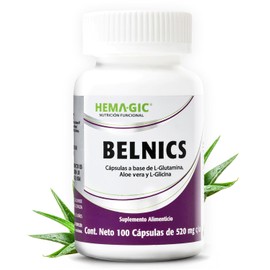 Belnics - Suplemento Alimenticio con L-Glutamina, L-Glicina y Aloe Vera - 100 Cápsulas de 520 mg c/u - Libre De Gluten