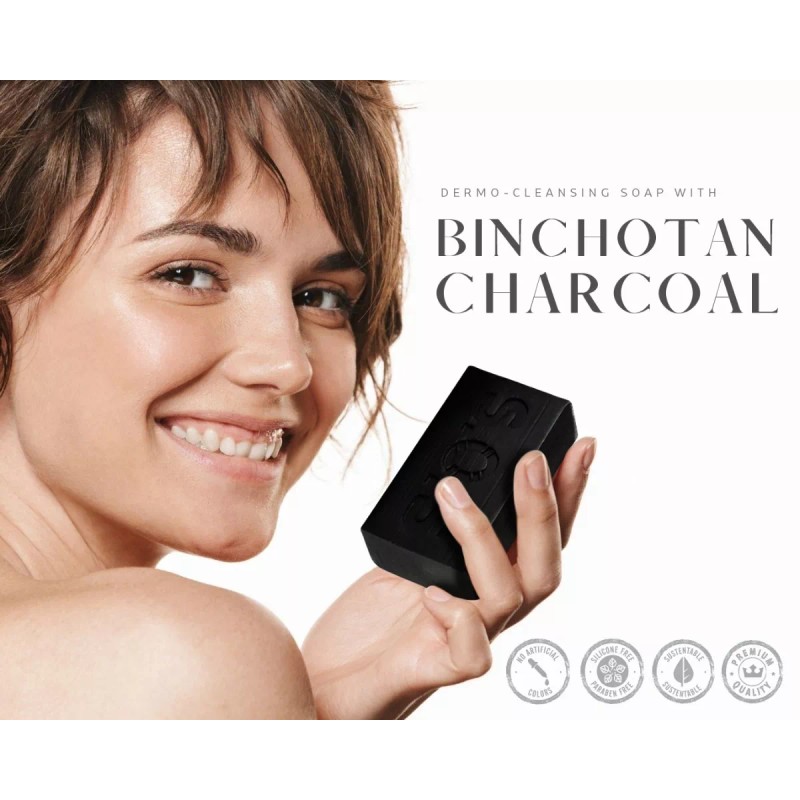 S.O.S SKIN OPTIMAL SYSTEM Jabón Carbón Japonés Binchotan,puntos Negros,brillo,acné 90g