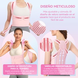 Corrector de Postura para Hombres y Mujeres,Transpirable,Ajustable,Corrector de Espalda,Corrección de Escoliosis y Joroba,Dolor de Espalda,Corrector de Columna,Entrenador de Postura. (Rosa, Muestra-Cintura 66-86cm)