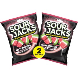 Sour Jacks Sour Candy Gummy Snacks, Watermelon Sour Wedges, Bulk Pack, 5 oz Individual Single Serve Bags (Pack of 2)