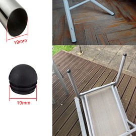 Zaky 19 mm Lamellar Plugs with Ball Head for Round Pipes Gliders Plugs with Slats Plastic Round Head for Round Pipes for Stools Steel Tube Chairs Black Pack of 50