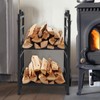 COOBL Firewood Rack Holder with Fireplace Tools,Brush, Shovel, Tong, Hook,Metal