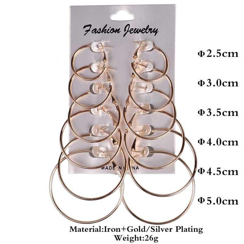 AJ DEFIRO 6 Pair Hoop Earring Set Stainless stud Earring