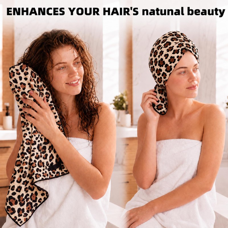 2 Pack Large Leopard Hair Towels 24" x 40" Absorbent