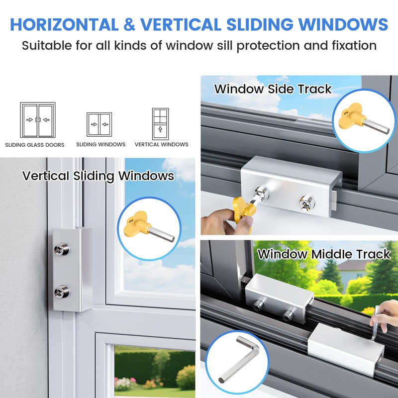 Window Locks,4 Sets Sliding Window Lock with Key, Window Locks