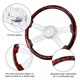 LOSCHEN 18" New Red Wood Truck Steering Wheel 4 Spoke for Freightliner/Kenworth