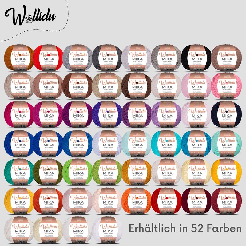 Wollidu Mika Knitting and Crochet Yarn, 51% Polyacrylic, 49% Cotton,
