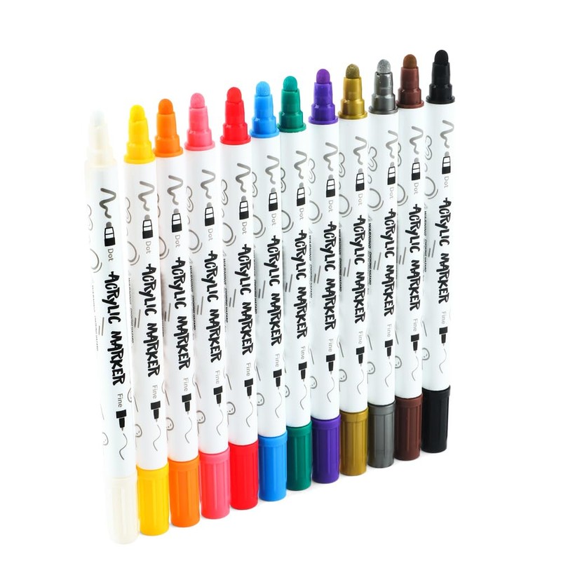 TRANSON 12 Color Bold and Fine Dual-tip Acrylic Paint Pen