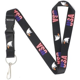 American Flag Lanyard Keychain and ID Holder with Detachable, Breakaway Buckle for Keys or Badge | Durable Black Polyester | Patriotic Novelty Necklace
