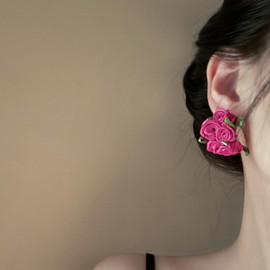 MOEEIJEW Boho Flower Earrings for Women Acrylic Floral C Hoop Earrings Chunky Hoop Earrings Beach Jewelry (Rose Red)