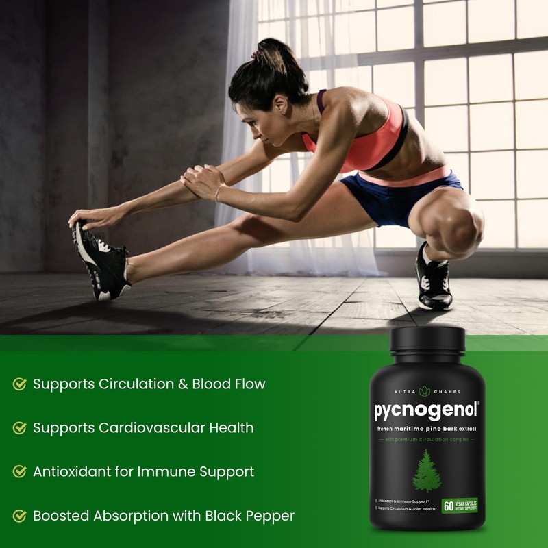 NutraChamps Pycnogenol French Maritime Pine Bark Extract, Premium Circulation Complex,