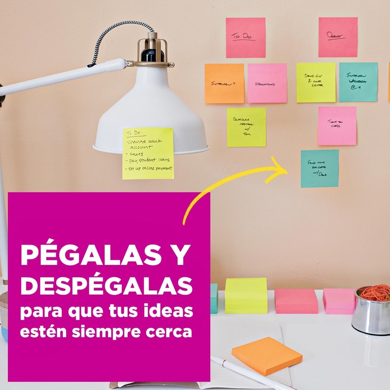 3M Post-it 5PK Notas Adhesivas Super Sticky 3x3, colores varios,