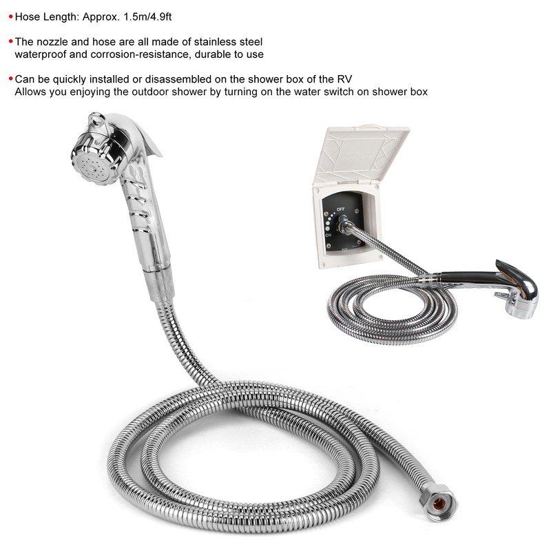 RV Shower Hose, External Nozzle Water Supply Shower Head Stainless