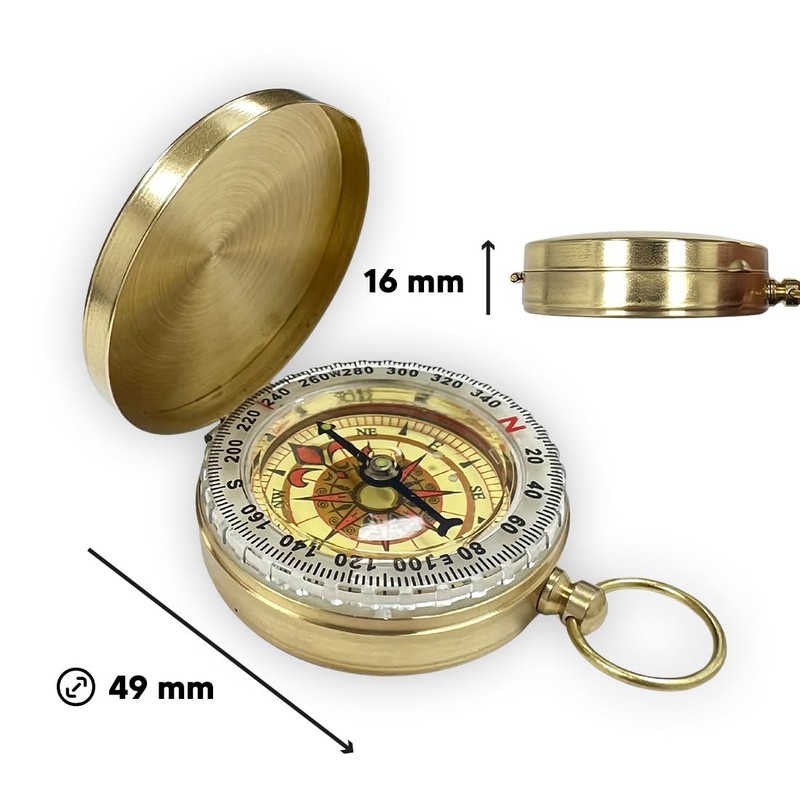 polar-effekt Metal Gold Compass with Engraving - Marching Compass Portable