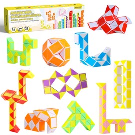 ECHOCUBE Magic Snake Cube, 10 Pack 24 Blocks Snake Speed Cube Party Bag Fillers, Twist Snake Puzzle Toys, Party Favours for Kids (Random Color)
