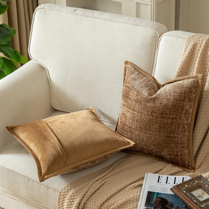 YAERTUN Pack of 2 Chenille Textured Decorative Cushion Covers Accent
