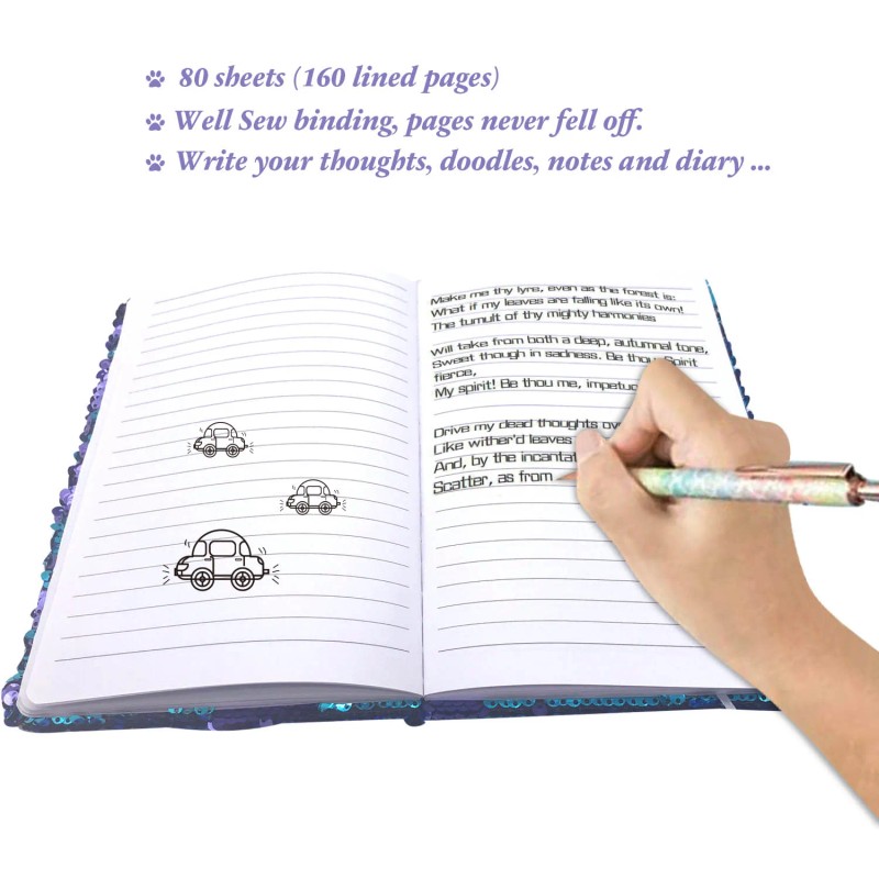 A5 Notebook Kids Journal Notebooks Sequins Diary Notebook Stationery for