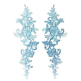 2 Pieces Extra Large Embroidered Bridal Lace Applique Trim Motif with Corded #41A (Light Blue)