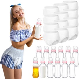Hushee 12 Sets Funny Plastic Bottle Chug Baby Shower Games Diaper Baby Shower Game Gender Reveal Race Gifts Decoration for Adults Boys Girls (Pink)