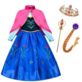 CREDIBLE NT410 Children’s Princess Dress Costume, Gorgeous 6-Piece Set, Blue x Black (Princess Dress, Cloak, Tiara, Magic Wand, Braid Wig, Original CREDIBLE Merchandise), Size: US 3 (child’s height 3 ft 4.4 inches, 100 cm).