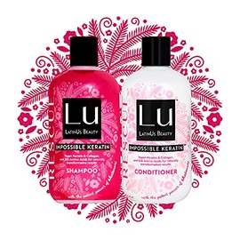 Lu LatinUs Beauty RESCUE Dúo Natural Reparador Shampoo + Acondicionador Anti-Frizz con Keratina Vegana y Shatavari para Cabello Débil, Seco y Dañado Químicamente