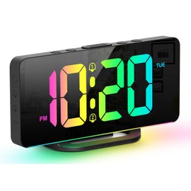 YRYG YRYG Alarm Clocks for Bedrooms, Large Digital LED Display with 10 Color Night Light, 2 USB Ports, Dimmer, Dual Alarm, Easy to Set for Kids Teens Boys Girls Seniors, LK0078