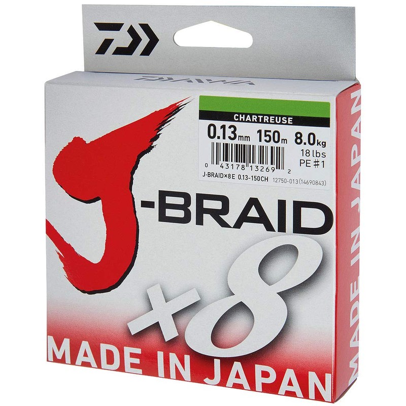Daiwa J-Braid 8 Braid 0.24mm, 18,0kg/40lbs, 150m dark green