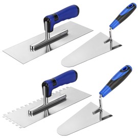Lasnten 4 Pcs Concrete Trowel Masonry Tool Set High Carbon Steel Plastering Bricklaying Tools Includes Flat and Notched Trowels, 6'' and 9'' Brick Trowels with Soft Grip Handle for Drywall Tile