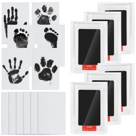 WHEELIO Baby Handprint and Footprint Kit, 6 Baby Handprint Ink Pads with Clean-Touch, 12 Imprint Cards (Black)