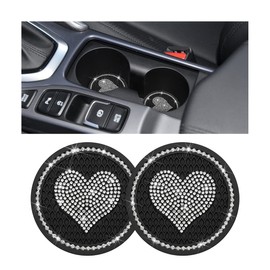 CGEAMDY Pack of 2 Heart Coasters for Cars, Drink Holder, Bling Crystal Universal Non-Slip Coaster Pad Round Coaster, Coaster Car Interior Accessories (Black