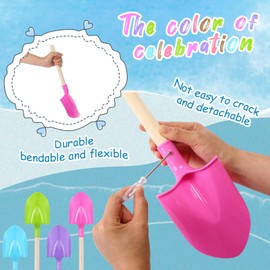 Honoson 8 Pcs Beach Shovel for Kids 22 Inch Large Sand Shovel Toys Heavy Duty Beach Toys Plastic Spade with Wooden Handle for Summer Backyard Garden Sand Snow Gifts(Macaron Colors)