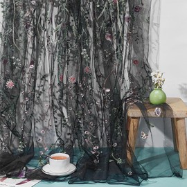 NBEADS 3 Yard Floral Embroidered Lace Fabric, 160 cm Polyester Mesh Embroidered Lace Trim Embroidery Tulle Fabric for Party Dress Skirt Clothing DIY Sewing Embellishments Crafts Black