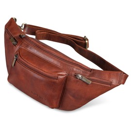 ROYALZ 'Laguna' Bum Bag Leather Vintage Look Belt Bag Unisex Also as Chest Bag Crossbody Bag Waist Bag for Men and Women, Roma Cognac Brown