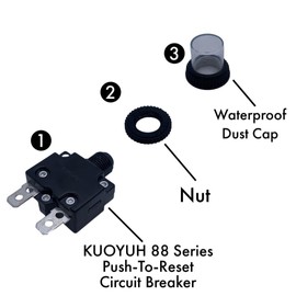 KUOYUH Circuit Breaker Thermal Overload 88 Series 13A Quick Connect Terminals 32VDC 125/250VAC 50/60Hz Push-to-Reset with Waterproof Transparent Dust Cover 2-Pack (13A)