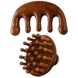 Scalp Massage Brush, 2-Piece Set Made of High-Quality Sandalwood, Round Disc Massage Brush and Finger Comb, Ideal for Head Massage and Hair Care, Natural Materials, Durable Design