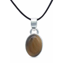 mantraroma Necklace Pendant 925 Silver Sama Oval with Gemstone, Sterling Silver Gemstone Sterling silver Tiger's Eye gemstone, Tigers Eye