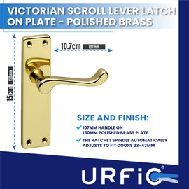 URFIC 100-325-01 LA Victorian Scroll Polished Brass Latch Traditional Door Handle Set