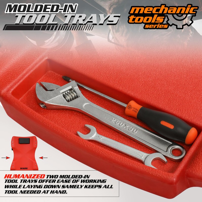 M-AUTO Mechanic Plastic Creeper with Dual Tool Trays, 48" Ergonomic