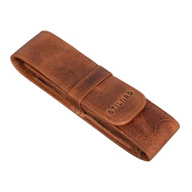 STILORD 'Penn' Leather Pencil Case 2 Pens Leather Case Fountain Pen Case Pen Holder for 2 Writing Instruments Pen Bag Writing Instrument Case Pencil Case Vintage, Kara - Cognac, Minimalist, vintage