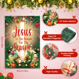 4Pcs Christmas Cross Garden Flags Jesus is The Reason for The Season Garden Flag Banner 12 x 18 Inch Double-Sided Religious Christmas Garden Flag Yard Sign for Outdoor Indoor Christmas Holiday Decor
