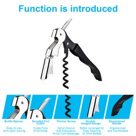 BLUE world Waiter Corkscrew Wine Opener Kit Stainless Steel Wine Key Double Hinged Opener and Foil Cutter for Restaurant Waiter Bar, Sommelier, Bartenders Black 10 Packs
