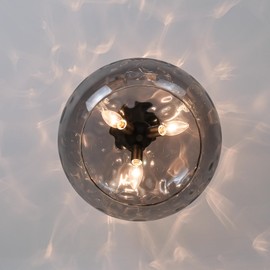 Wrlmfy Matte Black Semi Flush Mount Ceiling Fixture Large Smoked Hammered Glass Shade Modern Close to Ceiling Light 14" Art Lampshade for Hallway Foyer Bedroom