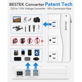BESTEK Universal Travel Adapter 220V to 110V Voltage Converter with 0-2.4A 4 Port USB Charging and UK/AU/US/EU Worldwide Plug Adapter (White)