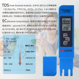 MMK SCIENTIFIC (Safe Japanese Manufacturer) TDS & EC Meter, Water Quality Measuring Instrument, TDS EC Moisture Meter, Tropical Fish, Aquarium, Drinking Water, Pool, Hot Springs, Hydroponics, Pure Water, Car Wash, Impurities, Water Purifier, Conductivity
