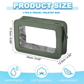 PATIKIL Clear Makeup Bag, Waterproof Travel Toiletry Bag with Zipper Cosmetic Organizer Case Portable Storage Carry on Pouch with Zipper for Women Men, Green