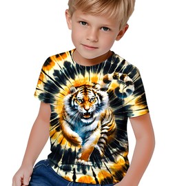 RPWZRCB Kids Orange Black Tie Dye Shirts for Boys Girls Outfit Clothes Tiger T-Shirt Animal Shirt Toddler Tee Hippes Tees Size 6-16 Years Medium