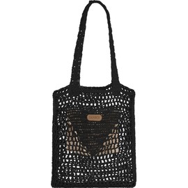 normani Women's Shoulder Bag Beach Bag with Inner Pocket and 7 Litre Volume Beach Bag Summer Bag Shoulder Bag Made of Braided Paper 35 x 33 x 6 cm Colour Black