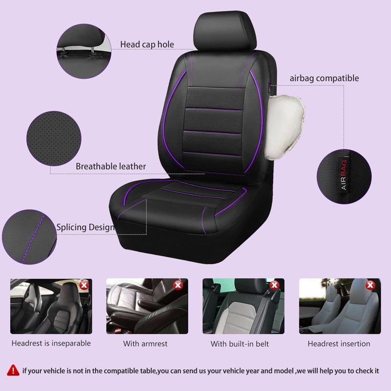 CAR PASS Piping PU Leather Car Seat Cover,Inside Zipper Design