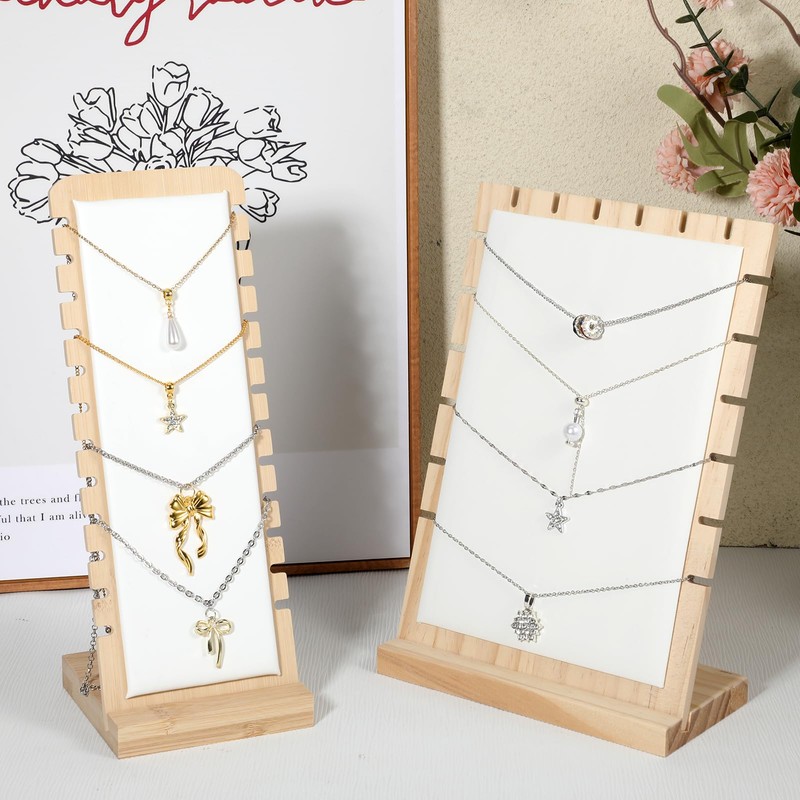 Xosjska 4 Pcs Bamboo Necklace Display Stand Bamboo Panel Jewelry