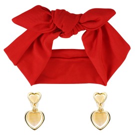 KINBOM Dolores Costume Accessories, Bow Headbands for Women and Heart Opal Clip On Earrings, Retro Headbands Dolores (Red)